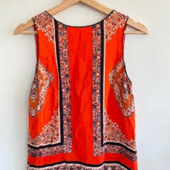 EUC Carmen Elegant Orange Patterned Sleeveless Dress, Lined with Zipper Back - Picture 6 of 12